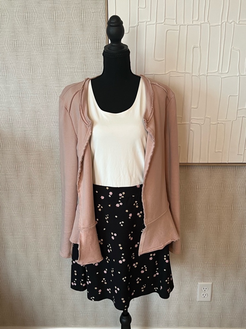 Womens Rose French Terry Peplum Cardigan 🌸
